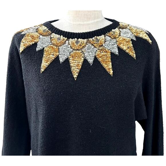 Vintage Silvercord Silk Angora Beaded Sequin Sweater Metallic Sunburst Size M - Picture 6 of 13